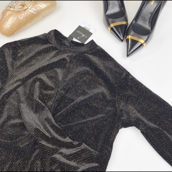Topshop Dresses & Skirts - Topshop sparkly black stretchy dress size 6 NWT